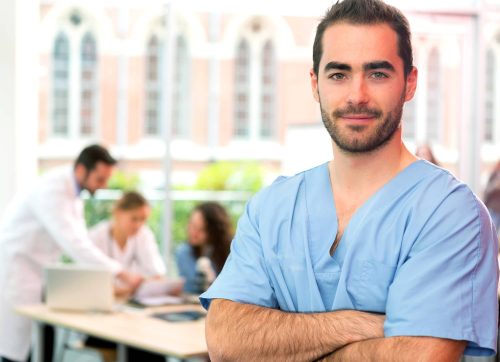 View of a young attractive nurse at the hospital